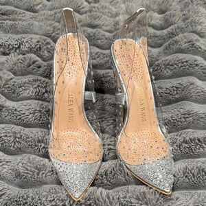 Silver Embellished Heels by Bella Wang